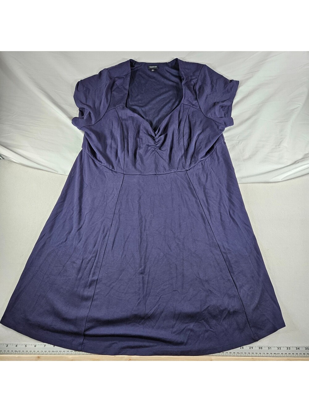 Torrid Womens Size 4 Purple Fit & Flare Dress Ruched V Neck Short Sleeve